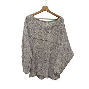 Free People Chunky Oversized Knit Grey Sweater Long-Sleeve Loose Fit For Women